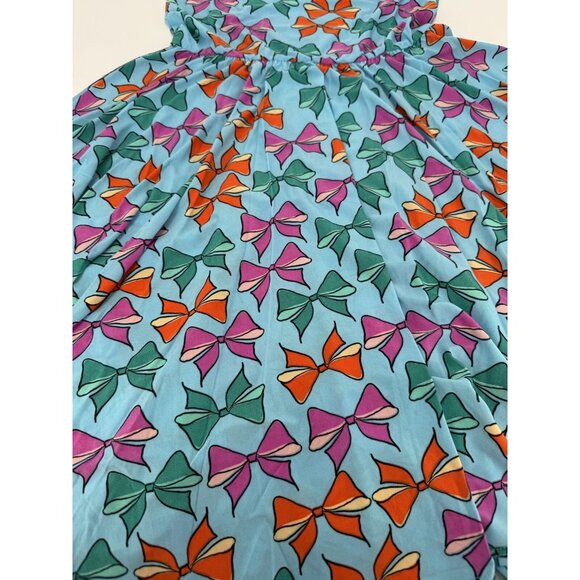 Dot Dot Smile Girl's Cap Sleeve Dress 8-10 Blue Bows Print Short Sleeve Twirl - Picture 2 of 5